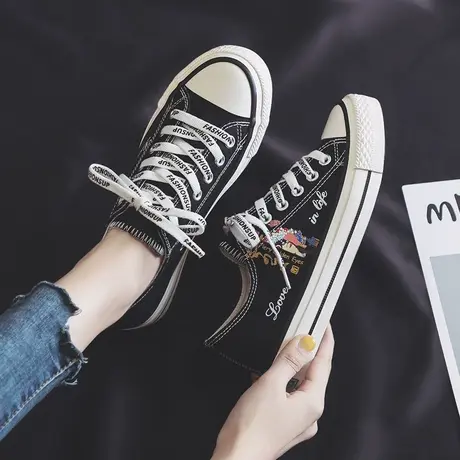 帆布鞋女ulzzang百搭潮2023夏秋休闲印花布鞋韩版百搭学生板鞋子商品大图