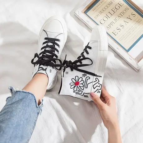 高帮帆布鞋女2021年新款夏季薄款ulzzang百搭学生潮鞋ins平底板鞋商品大图