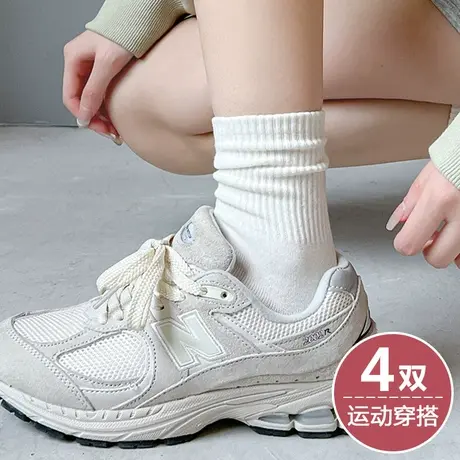 白色袜子女中短筒春秋夏季短款运动棉袜大童学生配运动鞋老爹鞋的图片