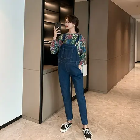 孕妇背带裤子韩版显瘦秋季外穿套装大码潮妈牛仔两件套秋孕妇裤子商品大图