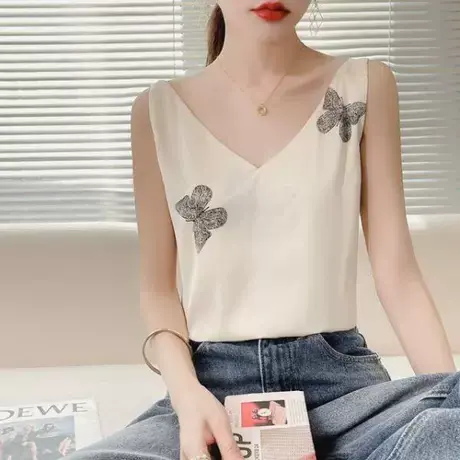 真丝吊带背心女内搭西装白色黑色打底缎面桑蚕丝上衣小夏季v领图片