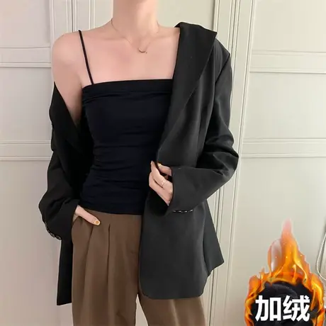 保暖加绒小吊带背心女装外穿针织内搭打底衫美背辣妹秋冬无袖上衣商品大图