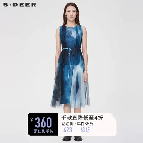 sdeer圣迪奥国风长裙夏水墨印花网纱高级感无袖连衣裙S22281212图片
