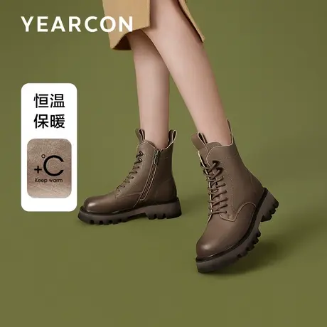 意尔康真皮马丁靴女英伦风2023秋冬中筒骑士靴厚底增高女短靴百搭商品大图