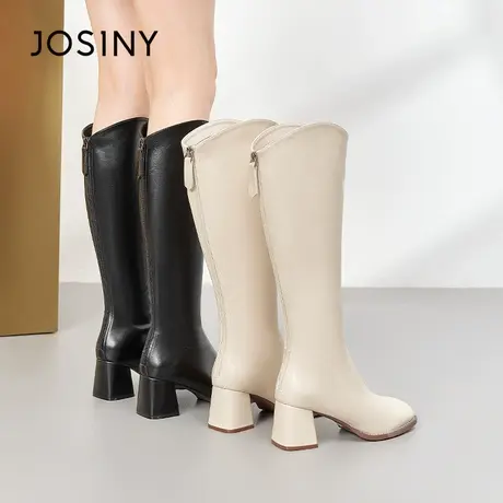 Josiny/卓诗尼小个子粗腿长筒靴~女2023年新款秋季粗跟高跟骑士靴商品大图