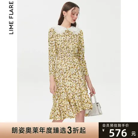 莱茵商场同款娃娃领碎花小众不规则连衣裙高级感2023春夏新款修身图片