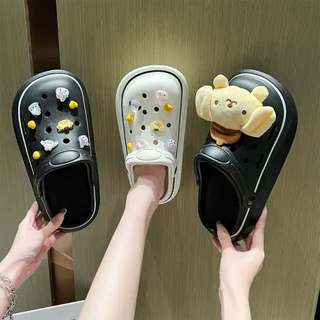 洞洞鞋女夏外穿室内居家防滑软底厚底包头半拖鞋网红可爱女款沙滩图片