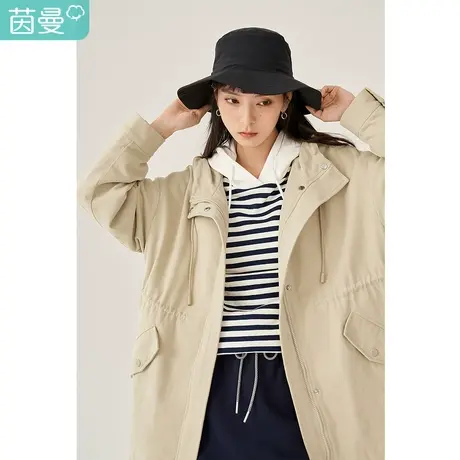 【商场同款】茵曼百搭女2023秋季新款连帽收腰工装休闲新疆棉外套图片