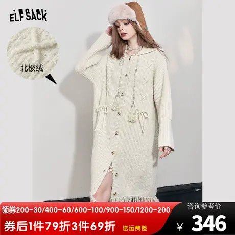 妖精的口袋针织长袖连衣裙女2023冬季新款流苏设计感宽松开衫长裙商品大图