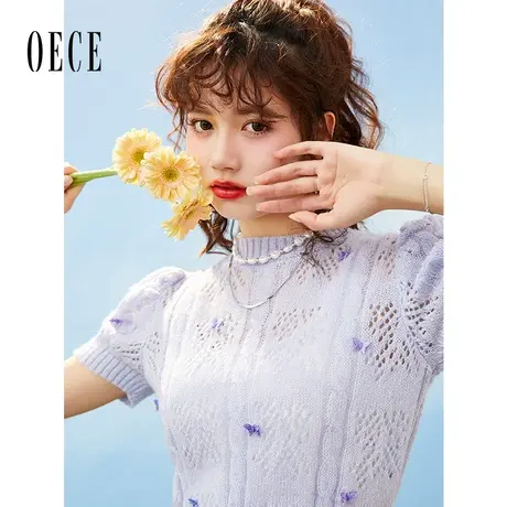Oece针织衫上衣女短袖2023春夏季新款女装设计感小众T恤短款小衫图片