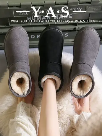 网红雪地靴皮毛一体加绒短筒雪地鞋女2023年冬季孕妇加厚保暖棉鞋图片