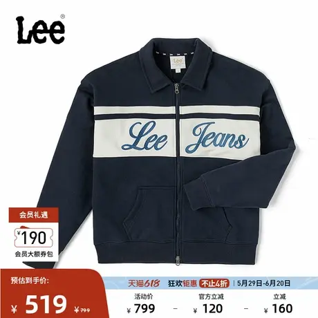 Lee韩国设计舒适版翻领拉链大刺绣Logo藏青色女卫衣LWT010382207图片