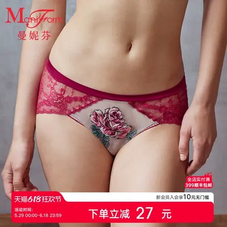 曼妮芬女生性感蕾丝内裤中低腰三角裤女士纯棉内裆底裤舒适短裤商品大图
