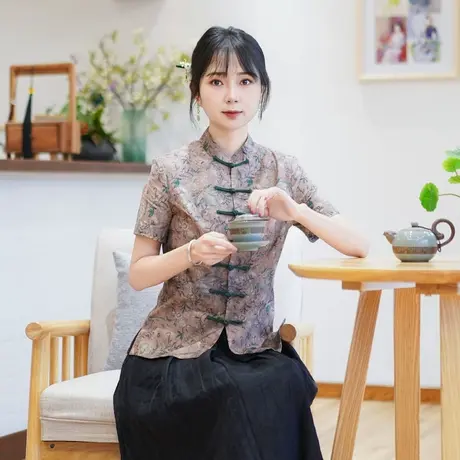 筠雅夏季新款唐装女中国风改良旗袍上衣收腰显瘦新中式女装24J189商品大图