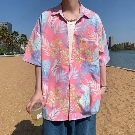冰丝花衬衫男短袖夏季薄款睡衣宽松速干休闲沙滩夏威夷衬衣外套潮商品大图
