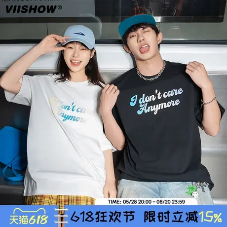 VIISHOW2025夏新款男女同款情侣ins渐变字母短袖宽松半袖纯棉t恤商品大图