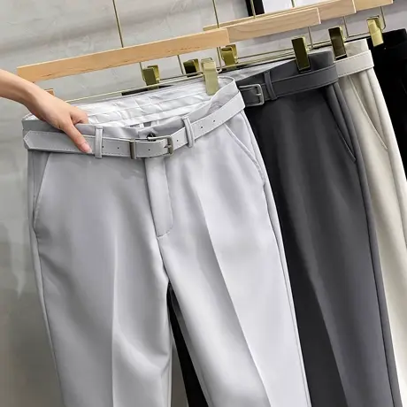 春季垂感小直筒休闲裤男简约9九分纯色裤子免烫潮流商务休闲西裤图片