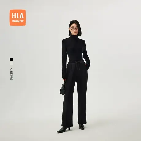 HLA/海澜之家磨毛针织休闲裤秋冬季新款抽绳宽松保暖加厚卫裤女装商品大图