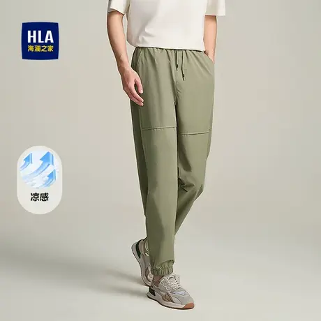 HLA/海澜之家凉感休闲裤2025春夏新款系带松紧腰宽松廓形九分裤男商品大图