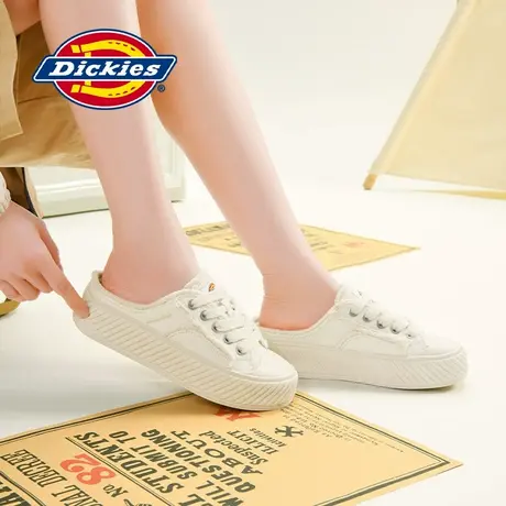 Dickies帆布鞋女2025夏季懒人一脚蹬包头半拖鞋女休闲厚底小白鞋图片