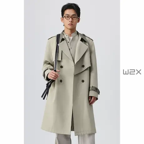 w2x春秋季翻领风衣男款2025新款中长款外套高级感英伦风秋装上衣图片