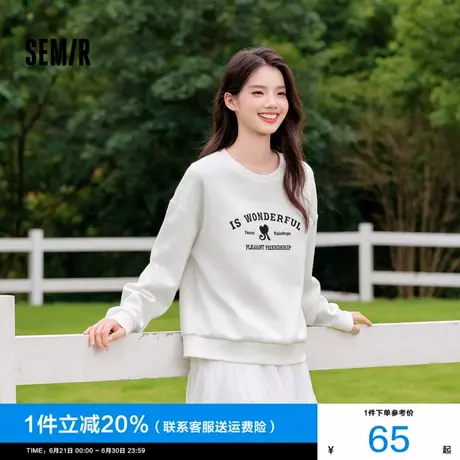 森马卫衣女圆领落肩宽松衣服休闲潮流秋季字母刺绣套头衫女生显高商品大图