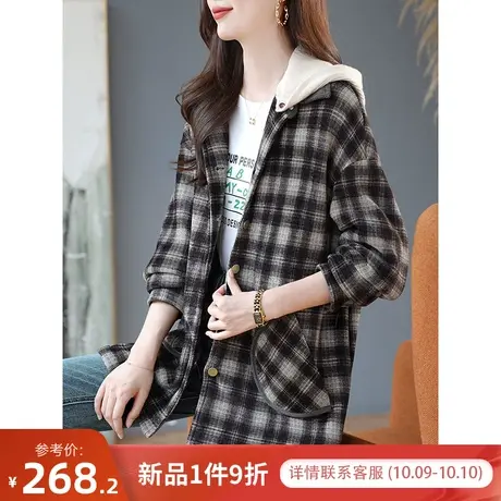 宝诗黎【10月9日新品-折扣价268.2】连帽拼接格子休闲外套ZZ1540商品大图
