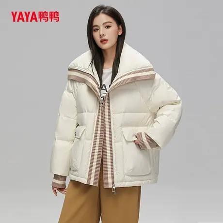鸭鸭羽绒服女短款小个子2025年冬季大翻领时尚百搭韩版修身外套C商品大图