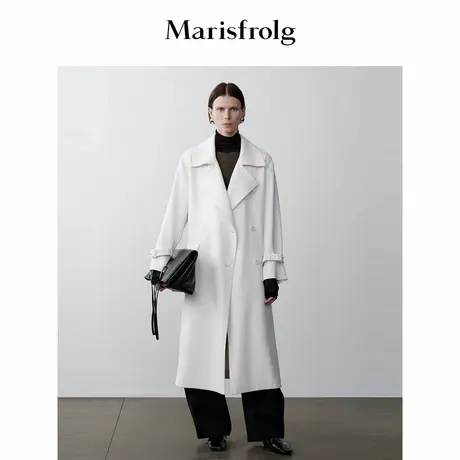 【筑感美学】Marisfrolg玛丝菲尔冬季美利奴羊毛白色风衣式外套图片