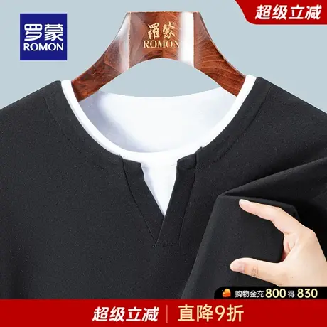 罗蒙男士休闲假两件长袖T恤2025秋季新款透气时尚百搭圆领打底衫图片