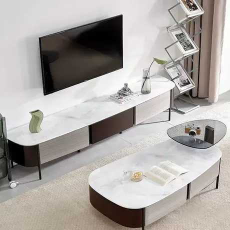 全友家居简约现代微晶石茶几电视柜圆弧加厚台面移动茶台670197图片
