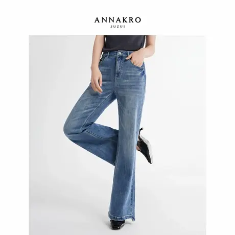 玖姿安娜蔻优雅复古风修身显瘦牛仔微喇裤长裤女2026春季新款图片