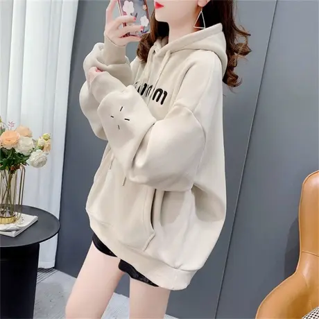 奥利绒加厚连帽卫衣女秋冬2022年新款宽松慵懒风oversize超火上衣商品大图