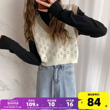 唐狮2023早秋新款毛衣马甲背心针织衫女春潮流时尚叠穿碎花上衣PO商品大图