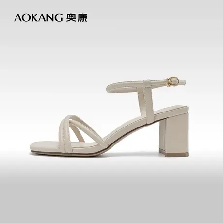 奥康女鞋 夏季气质优雅时装凉鞋方头露趾粗高跟气质百搭日常舒适商品大图