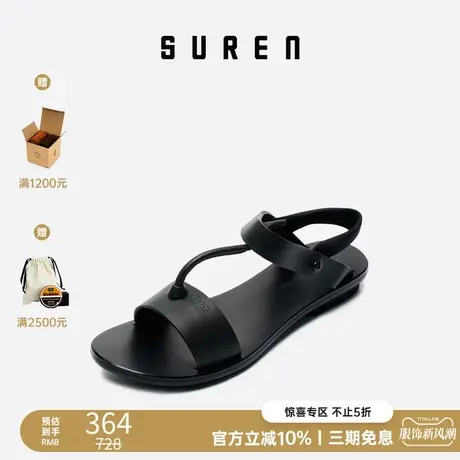 素人SUREN 原创设计品牌|夏季凉鞋女个性简约一字扣带真皮凉鞋008商品大图