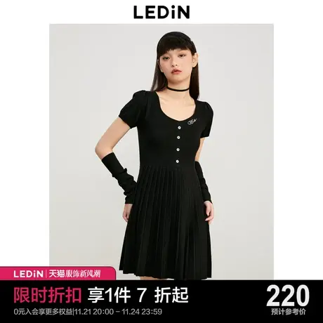 乐町针织连衣裙2023年初秋新压褶打底连衣裙女装收腰内搭连衣裙商品大图
