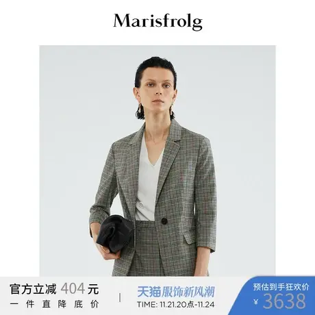 【意大利进口面料】玛丝菲尔22春新款通勤休闲格纹女职业西装外套商品大图