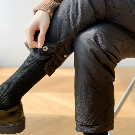 羽绒裤女外穿时尚冬2024年新款高腰显瘦宽松休闲烟管九分直筒棉裤商品大图