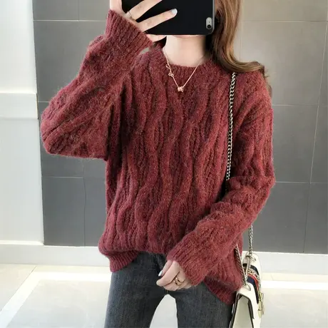 慵懒风毛衣女套头短款牛油果绿上衣秋冬季新款洋气宽松针织衫图片