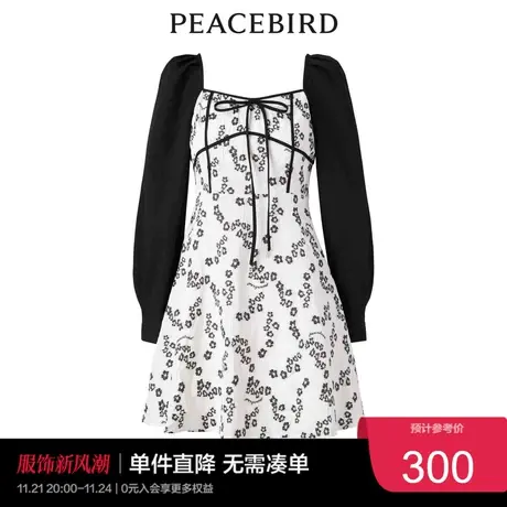 太平鸟气质流行春秋时尚潮流优雅提花拼色连衣裙图片