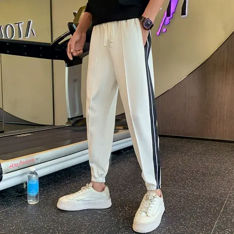 2023运动裤男士宽松束脚裤男生休闲卫裤拼色条纹春秋季小众哈伦裤商品大图