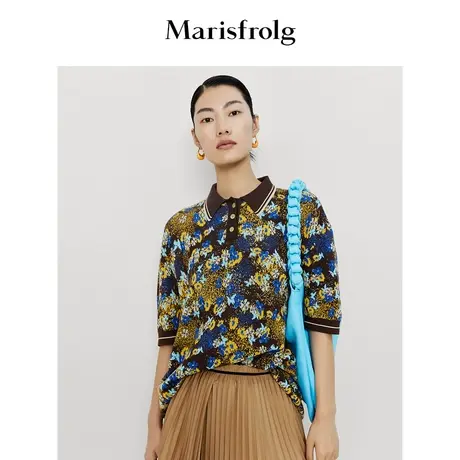 【设计感小众】玛丝菲尔针织23春装新款女polo领衬衫毛针织衫商品大图