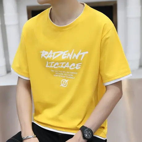 夏季男士短袖T恤潮牌宽松港风中袖纯棉五分袖ins帅气学生潮流衣服商品大图