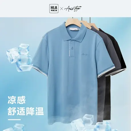 HLA/海澜之家轻商务短袖POLO衫23春夏POLO领透气绣花上衣男图片