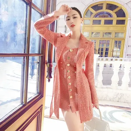 VJE秋冬装小众设计感假两件呢大衣女新款减龄小香风毛呢外套商品大图