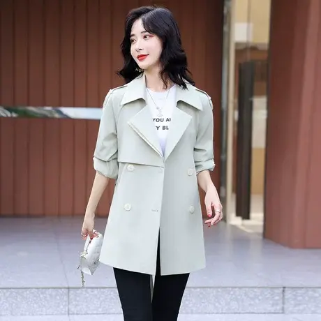 时尚气质方领短款风衣女士外套季新款通勤百搭休闲风上衣图片