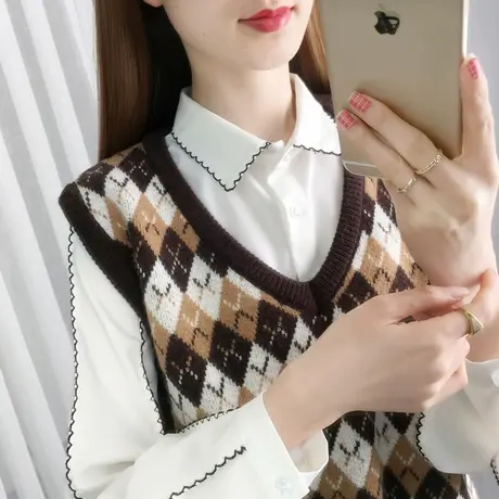 复古提花马甲背心女2025春季新款短款V领针织学院风韩版宽松无袖图片