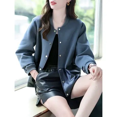 宝诗黎棒球领牛仔拼接小众上衣2023秋季新款时尚休闲棉质宽松外套商品大图