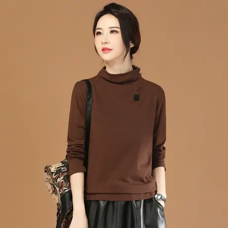 韩潮袭人半高领设计感长袖T恤女2023冬季新款内搭修身打底衫上衣图片